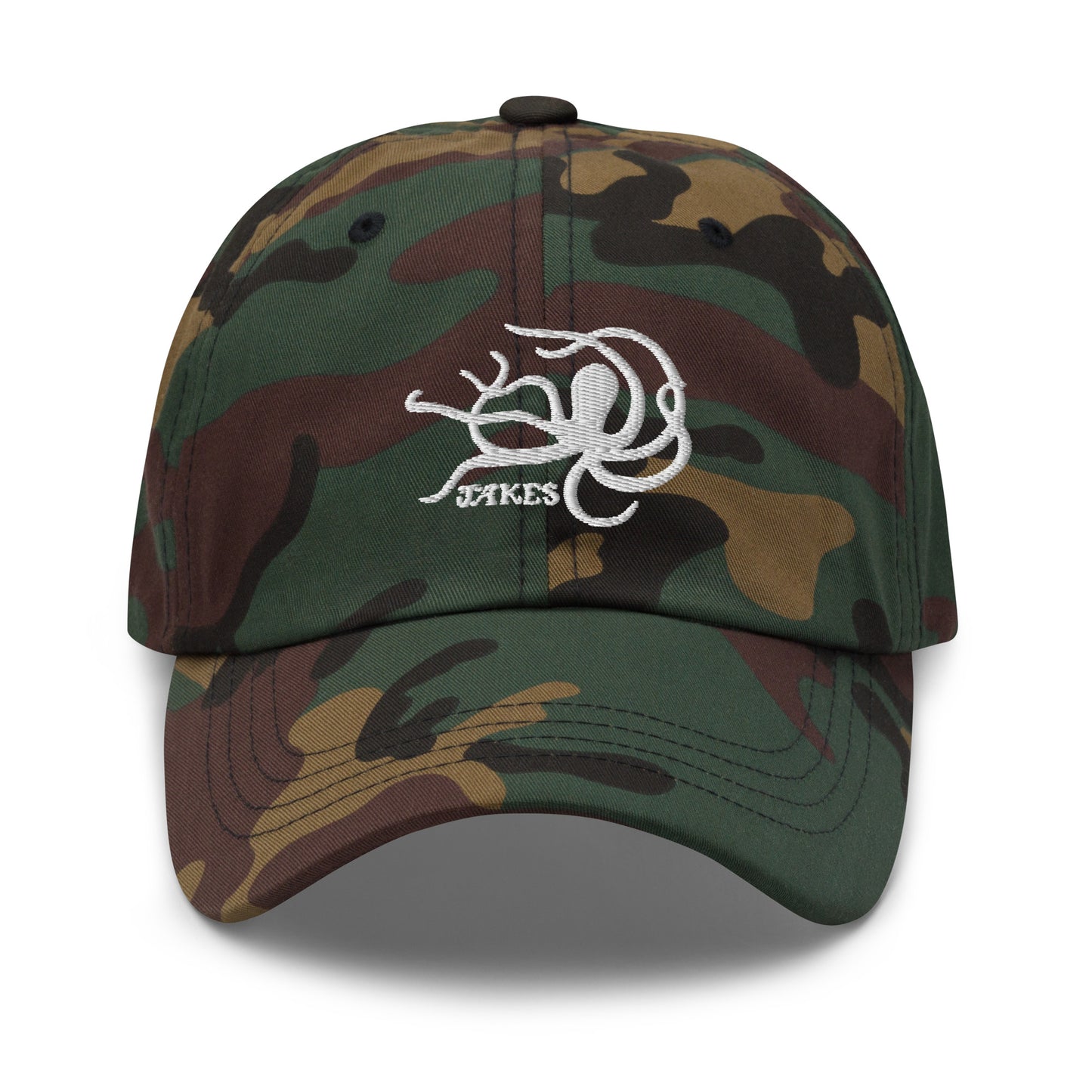 Jakes White Octopus Logo Baseball Cap