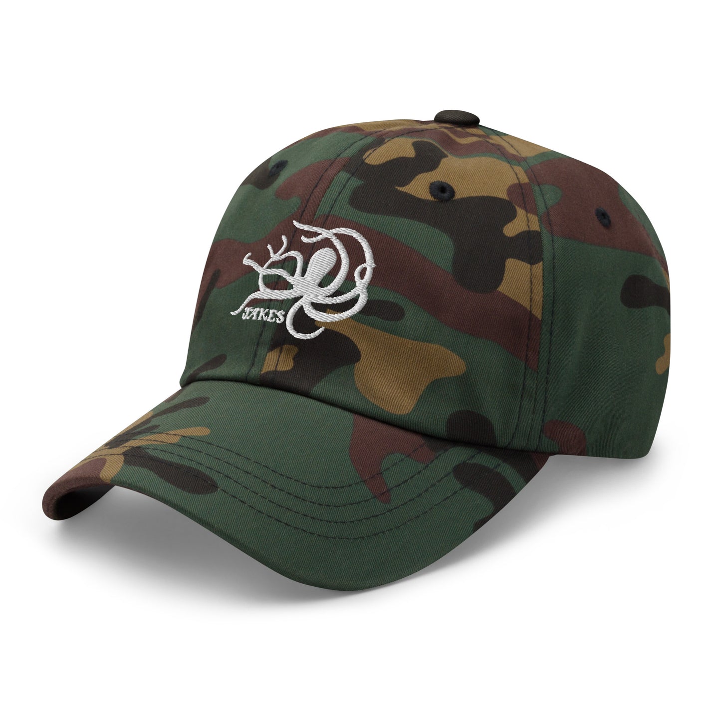 Jakes White Octopus Logo Baseball Cap