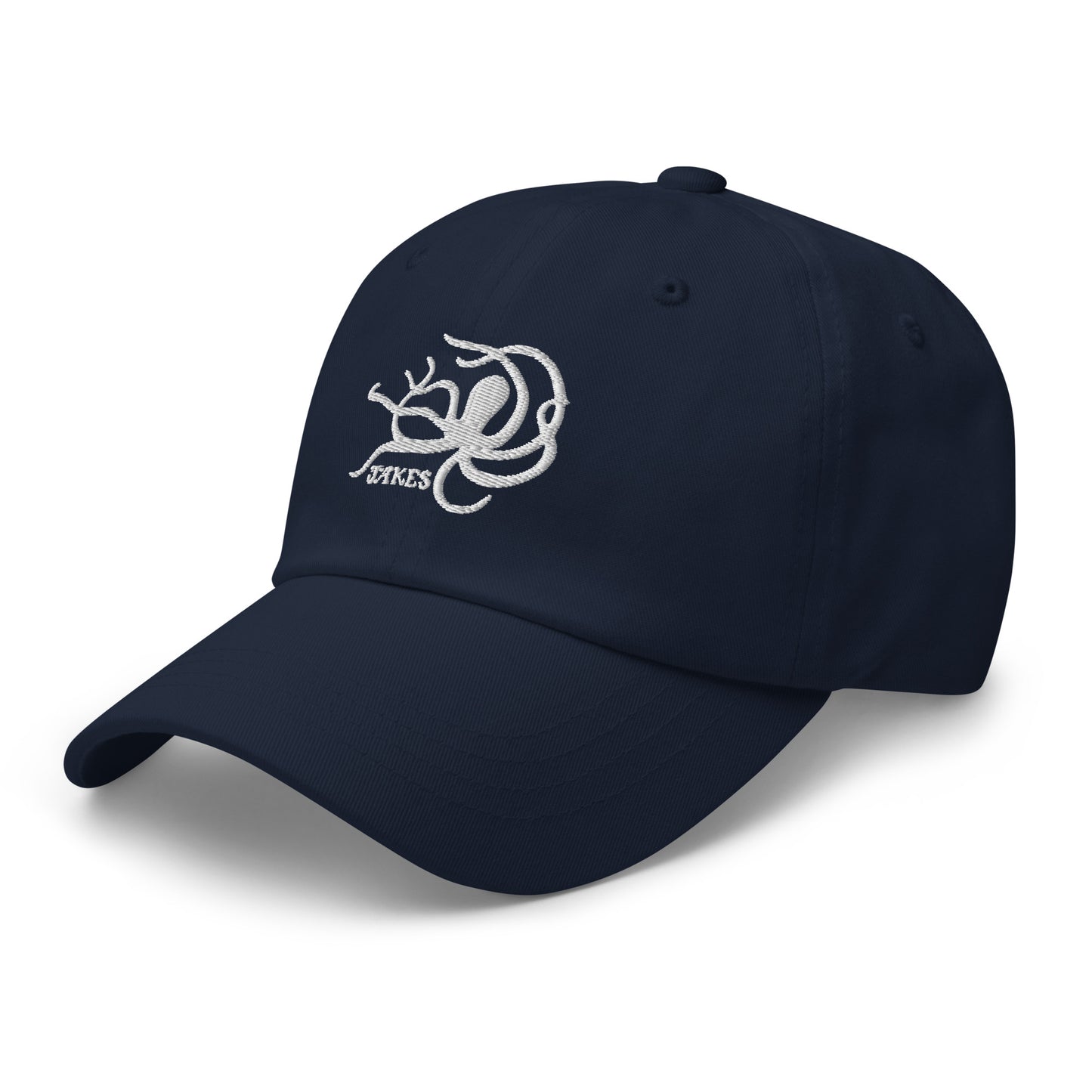Jakes White Octopus Logo Baseball Cap