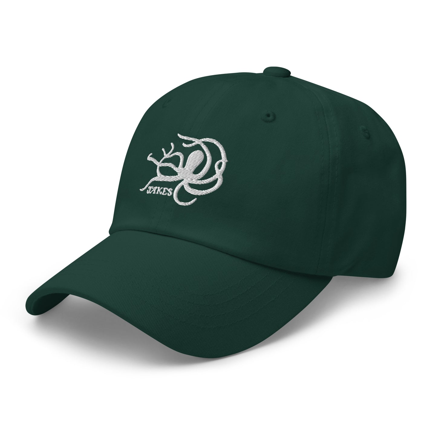 Jakes White Octopus Logo Baseball Cap