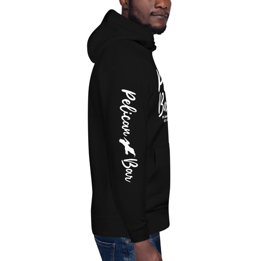 Pelican Bar White Logo + Sleeve Unisex Hoodie in Multiple Colors