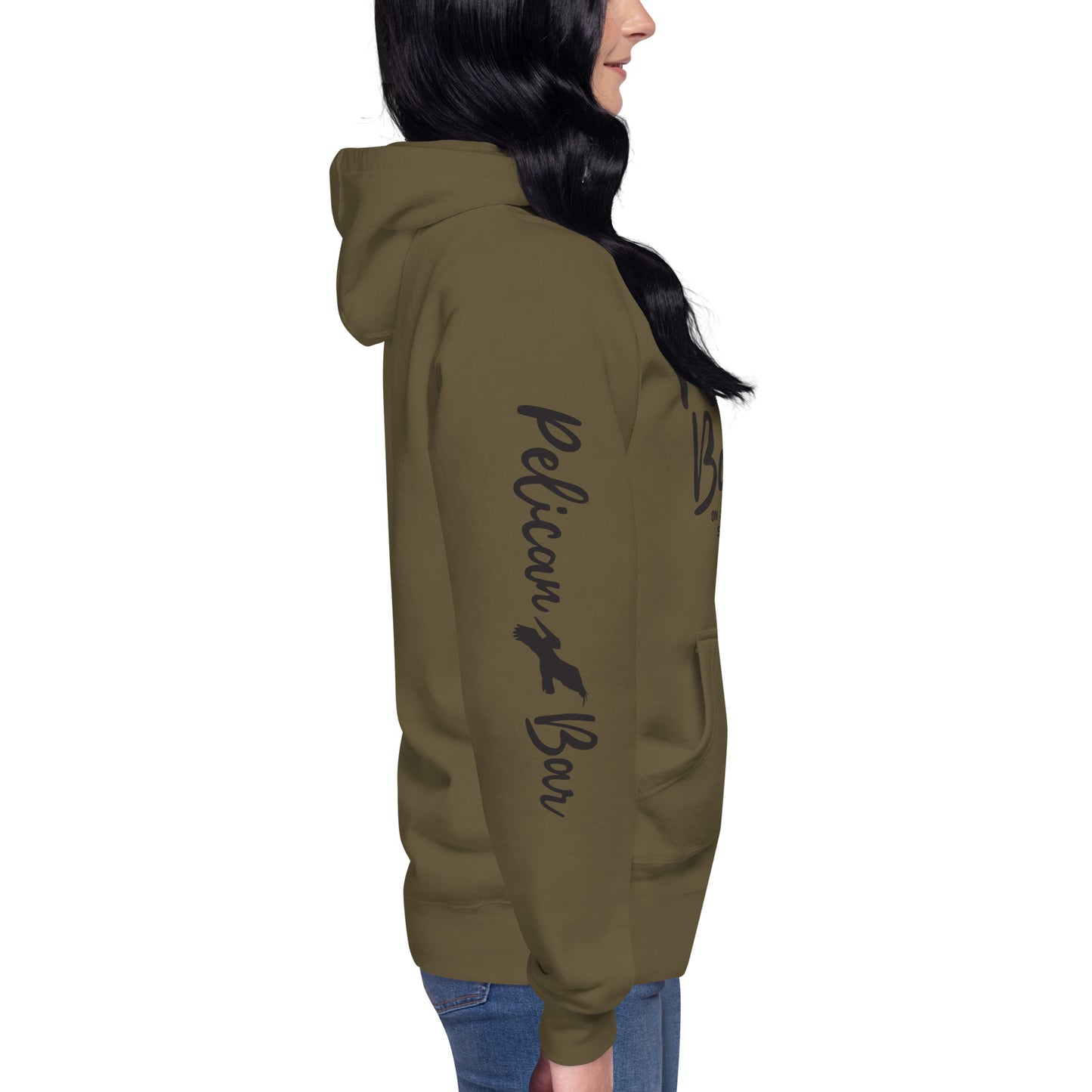 Pelican Bar Black Logo + Sleeve Unisex Hoodie in Multiple Colors