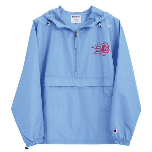 Blue Champion Packable Jacket Embroidered with Jakes Pink Octopus
