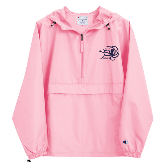 Pink Champion Packable Jacket Embroidered with Navy Jakes Octopus
