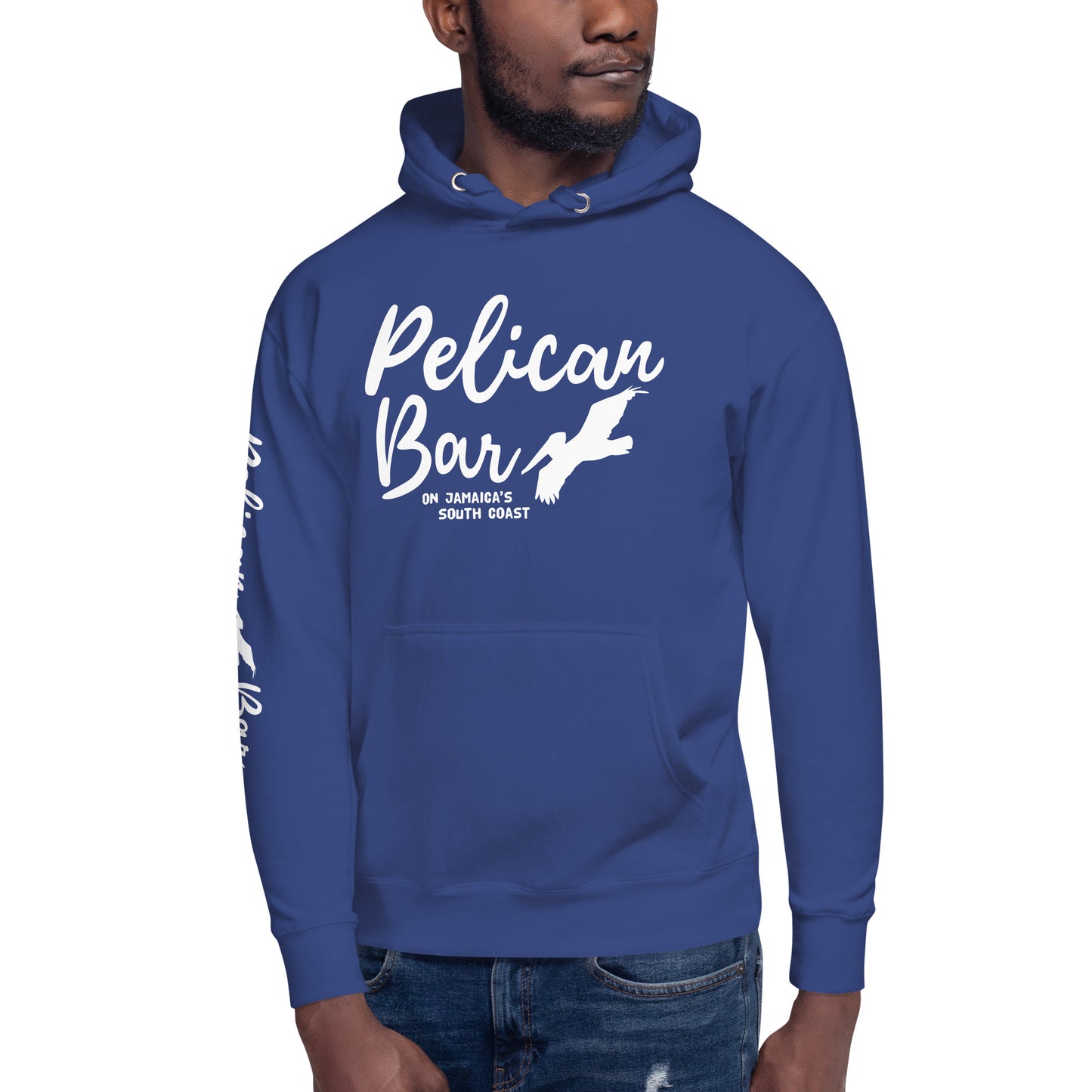 Pelican Bar White Logo + Sleeve Unisex Hoodie in Multiple Colors